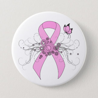Pink Awareness Ribbon with Butterfly Pinback Button