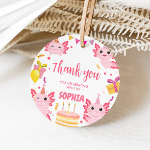 Pink Axolotl Alotl Birthday Party Round Favor Tags