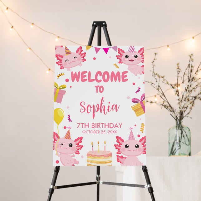 Pink Axolotl Alotl Birthday Party Welcome Sign (In Situ (Stand))