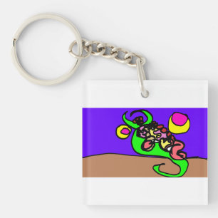 Pink axolotl art keychain