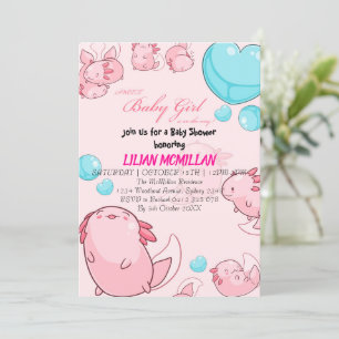 PINK AXOLOTL Baby Shower Invitation Girl