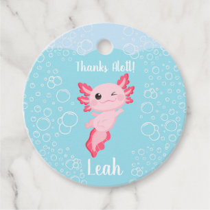 Pink Axolotl Birthday Party Favor Tags