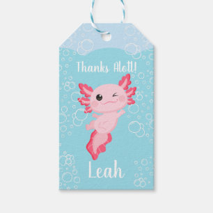 Pink Axolotl Birthday Party Gift Tags
