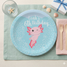 Pink Axolotl Birthday Party Paper Plates