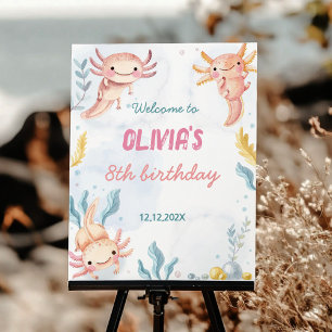Pink Axolotl Birthday Welcome Sign