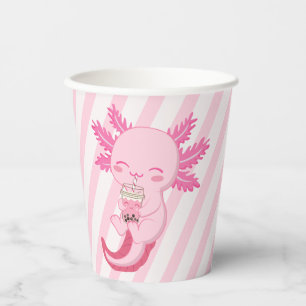 Pink Axolotl Boba Tea Kids Birthday Party Paper Cups