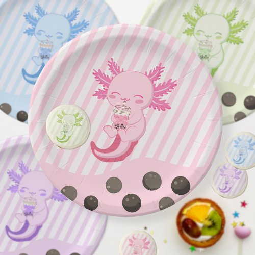 Pink Axolotl Bubble Boba Par_tea Birthday Paper Pl Paper Plates