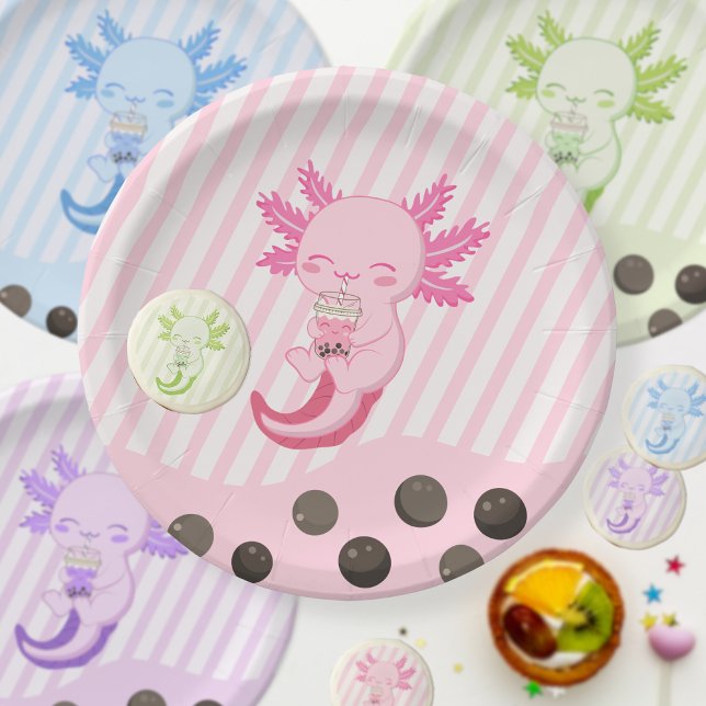 Pink Axolotl Bubble Boba Par-tea Birthday Paper Pl Plates (Creator Uploaded)