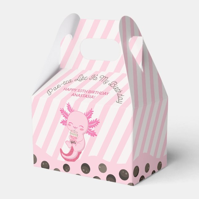 Pink Axolotl Bubble Boba Tea Par-tea Girl Birthday Favor Boxes (Front Side)