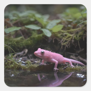 Pink Axolotl Down At The River, Square Sticker