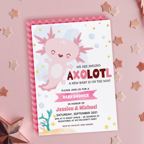Pink Axolotl Girl  Baby Shower Invitation