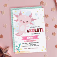 Personalized Axolotl Birthday Party Favor Stickers Girls Pink 