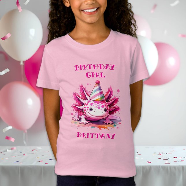 Pink Axolotl Girl's Birthday Girl Personalized T-Shirt (Creator Uploaded)