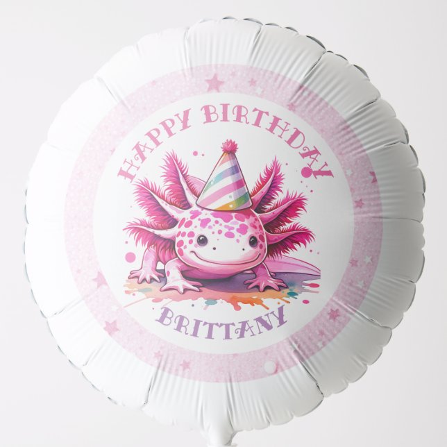 Pink Axolotl Girl's Birthday Party Balloon (Front)