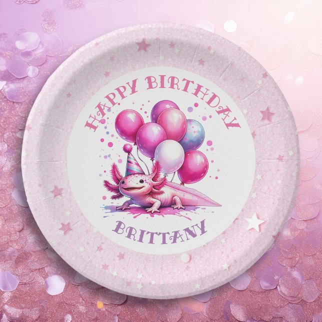 Pink Axolotl Girl's Birthday Party Paper Plates (Creator Uploaded)