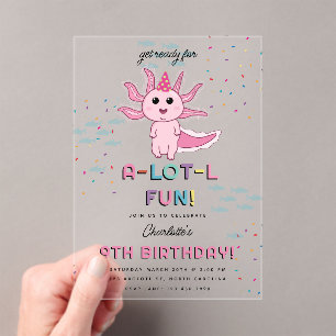 Pink Axolotl Kids Cute Salamander Birthday Party Acrylic Invitations