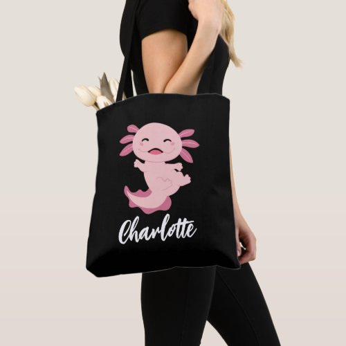 Pink Axolotl Monogram Name Tote Bag