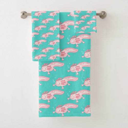 Pink Axolotl Pattern Bath Towel Set