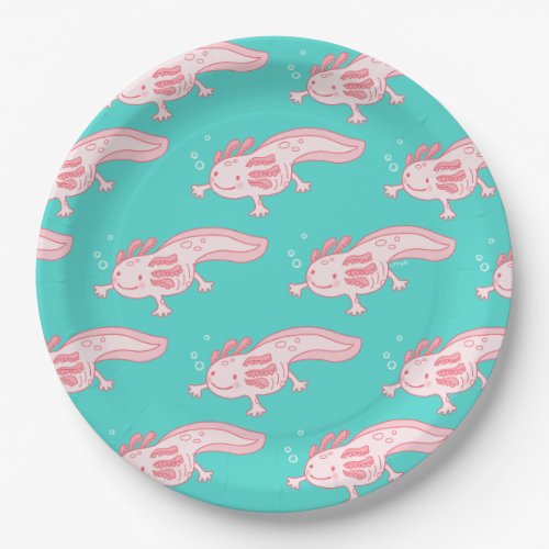 Pink Axolotl Pattern Paper Plates