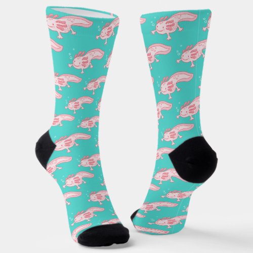 Pink Axolotl Pattern Socks