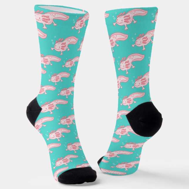 Pink Axolotl Pattern Socks (Angled)