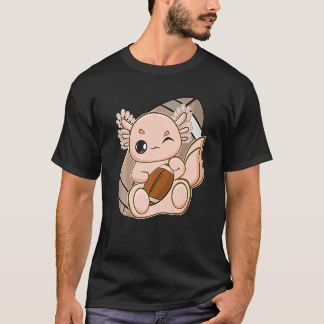 Pink Axolotl Plays Fantasy Football For Center Gua T-Shirt (Front)