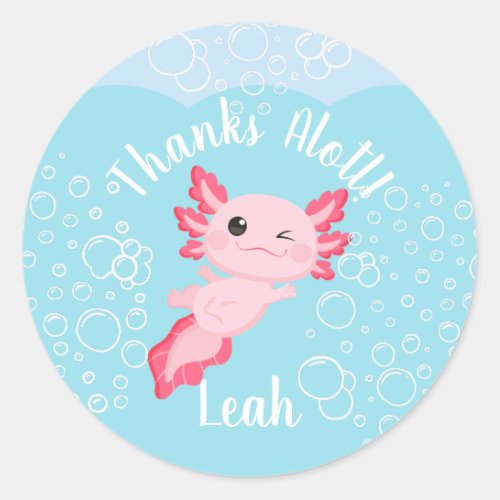 Pink Axolotl Underwater Birthday Party Favor Classic Round Sticker