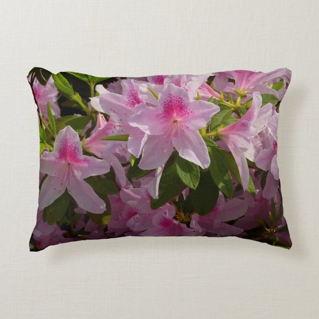 Pink Azalea Bush Spring Floral Accent Pillow (Front)