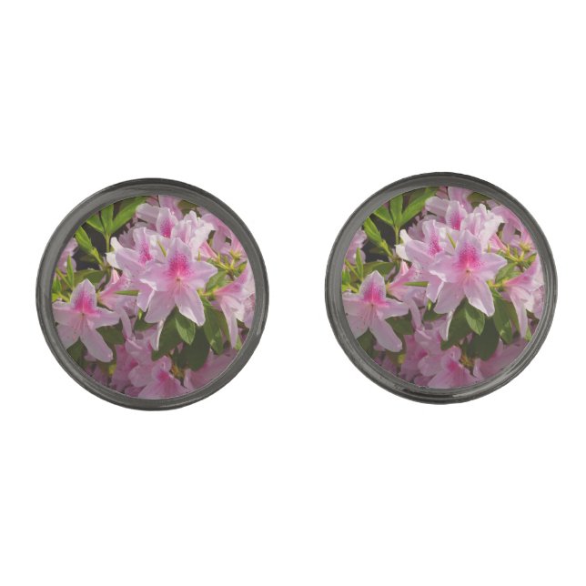 Pink Azalea Bush Spring Floral Cufflinks (Front)