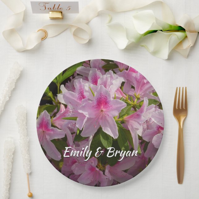 Pink Azalea Bush Spring Floral Paper Plates (Wedding)