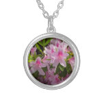 Pink Azalea Bush Spring Floral Silver Plated Necklace