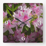 Pink Azalea Bush Spring Floral Square Wall Clock