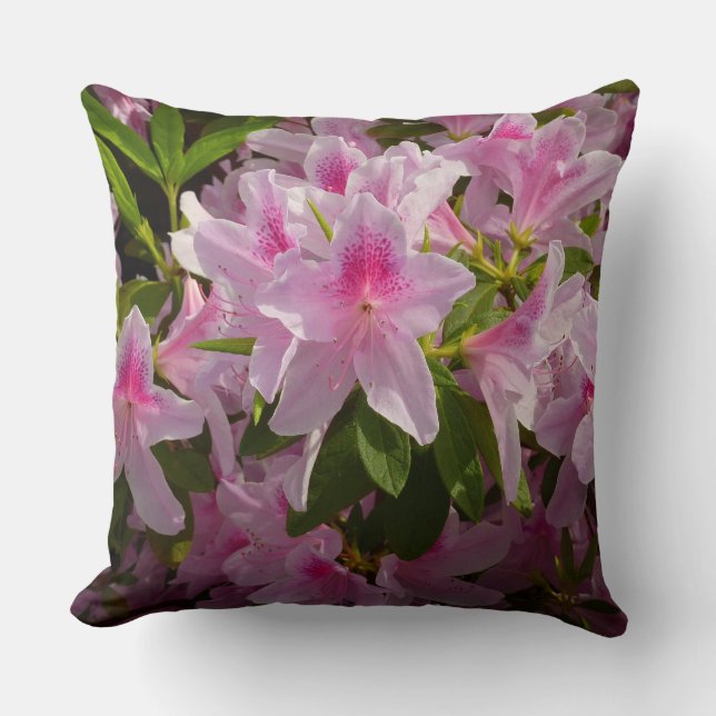 Pink Azalea Bush Spring Floral Throw Pillow (Front)