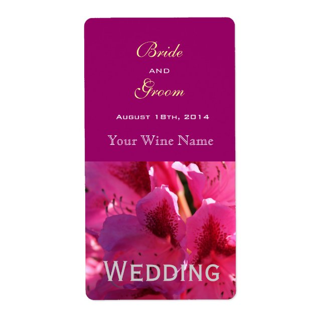 pink azalea flower wedding wine labels. label (Front)