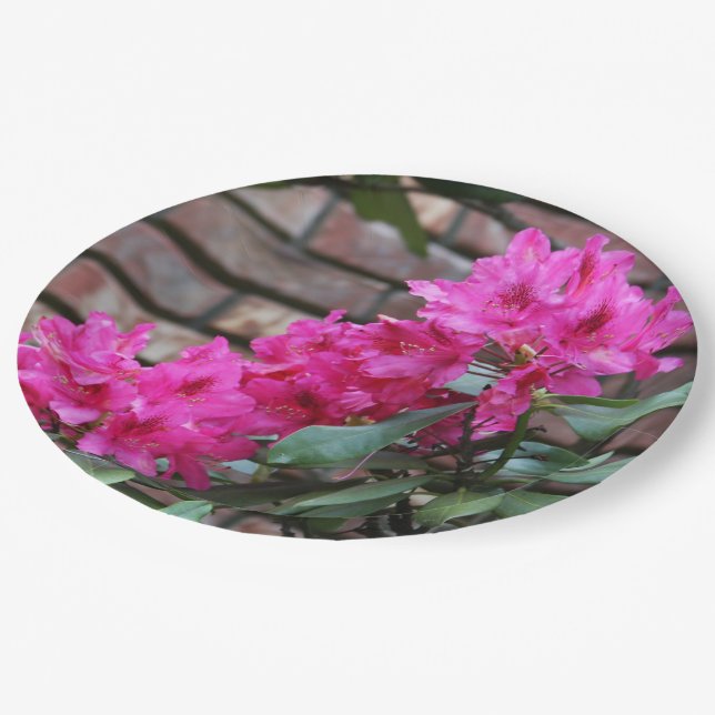 Pink Azalea Flowers Paper Plates (Angled)