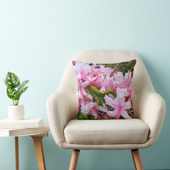Pink Azalea Flowers Throw Pillow (Chair)