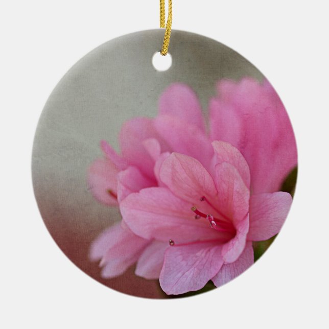 Pink Azalea Textured Personalized Ceramic Ornament (Front)