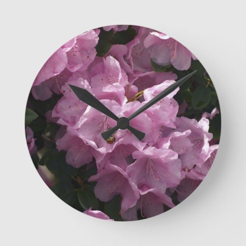 Pink Azaleas  Bee Rhododendron Garden Flowers Round Clock