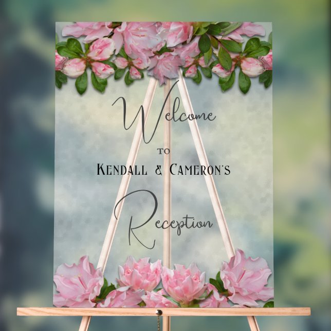 Pink Azaleas Reception Welcome Wedding Sign (Neutral)