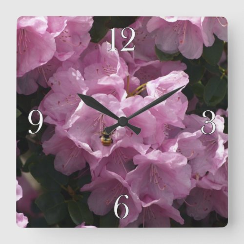 Pink Azaleas Rhododendron Garden Flowers Square Wall Clock