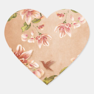 Pink Azaleas Vintage Floral on Whiskey Heart Sticker