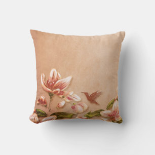 Pink Azaleas Vintage Floral on Whiskey Throw Pillow