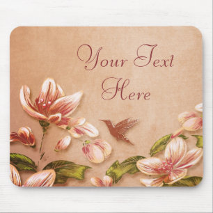 Pink Azaleas Vintage Floral on Whiskey Wedding Mouse Pad