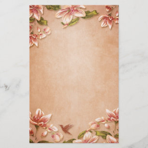 Pink Azaleas Vintage Floral on Whiskey Wedding Stationery