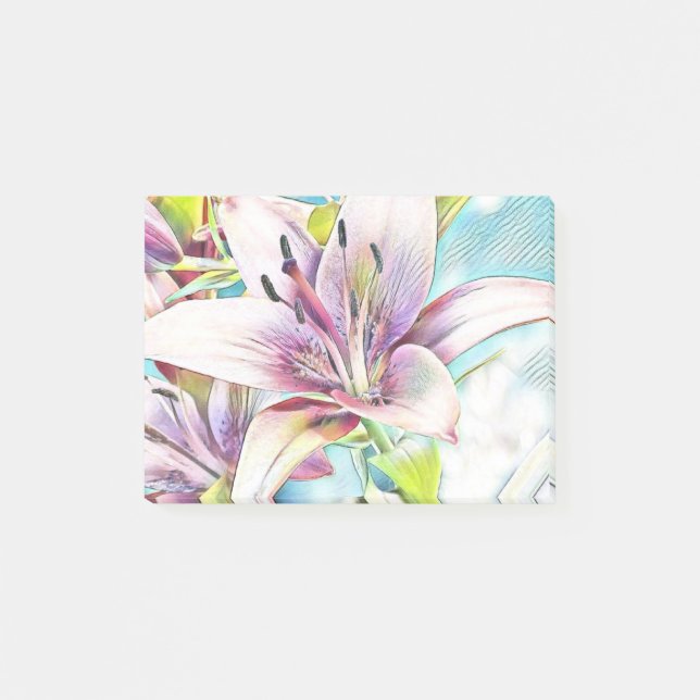 Pink Azeea Flower Drawing Post-it Notes (Front)