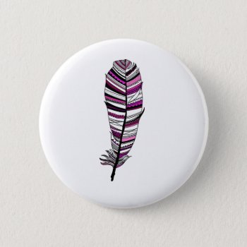 Pink Aztec Feather Button by KeyholeDesign at Zazzle