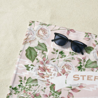 Pink Aztec Trellis Rose Pattern Name or Quote Beach Towel
