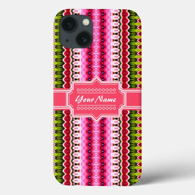 Pink Aztec Tribal Ikat Personalized Name Case-Mate iPhone Case (Back)