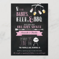 Pink Babies, Beer & BBQ Baby Shower Invitation