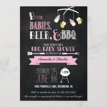 Pink Babies  Beer & Bbq Baby Shower Invitation by bydandeliondesign at Zazzle